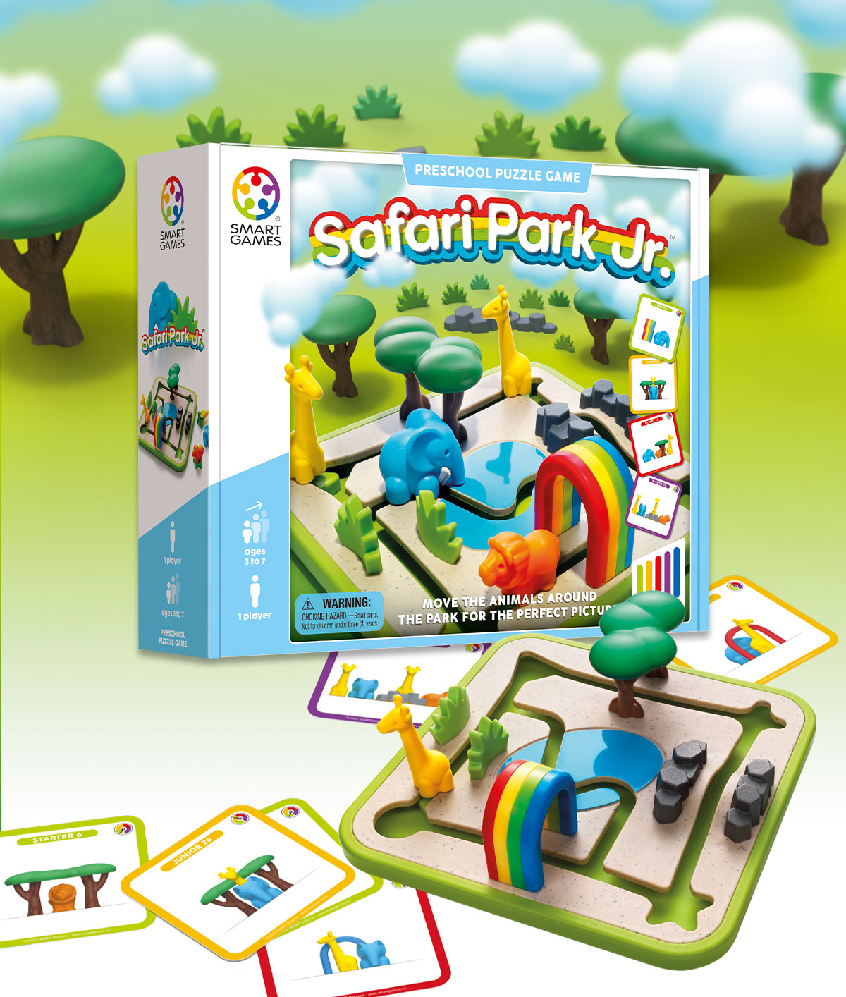 SmartGames Safari Park Junior – Gioco Di Pensiero Per Bambini 3+, Con Elefante, Giraffe E Leone